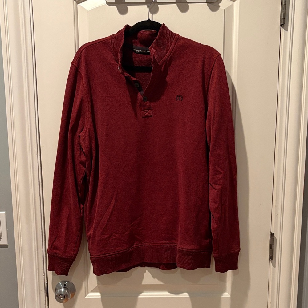 Travis Mathew Men's Deep Red Zip-Up Fleece Pullover